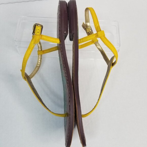 Sam Edelman Tropical Gigi T -Strap Yellow Thong Sandals Boho Resort Summer 7.5W - Picture 8 of 13